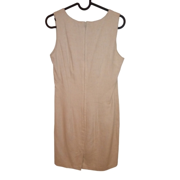 Minimalist Sleeveless Dress Tan Max Taylor Sheath Midi Zipper Office Casual  7/8 - Picture 6 of 10